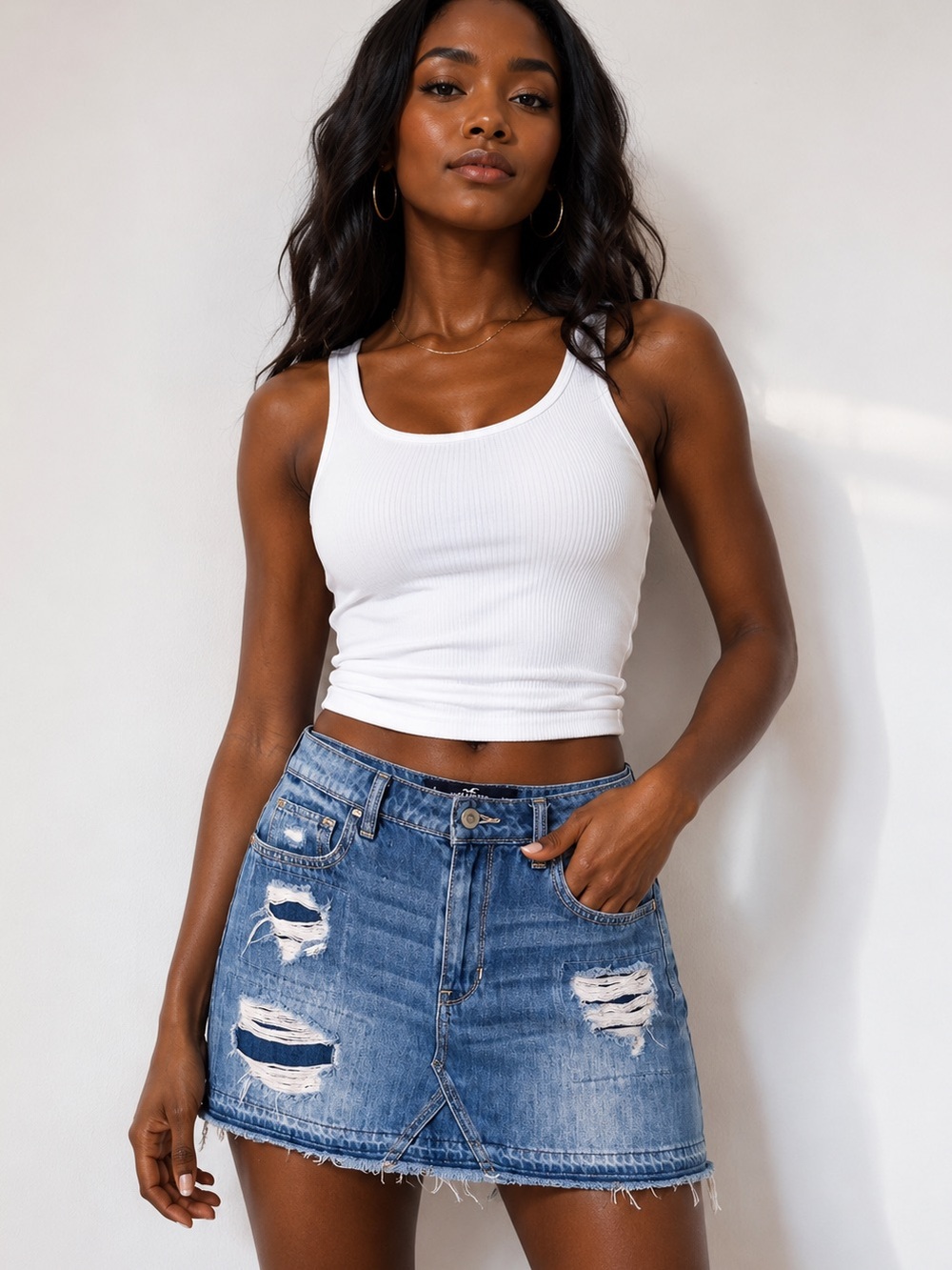 Hollister mini jeans denim skirt. Size 3. Distressed.